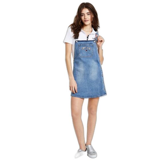 Tommy Jeans Embroidered Varsity Logo Denim Overall Dress - Picture 2 of 3